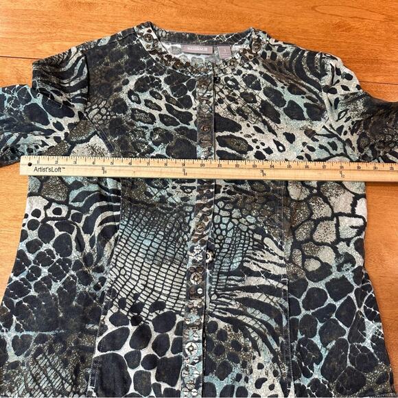 Chico's Womens Size 1 US 8 M Button Up Animal Print Jacket Top Bold Career Work - Picture 9 of 13